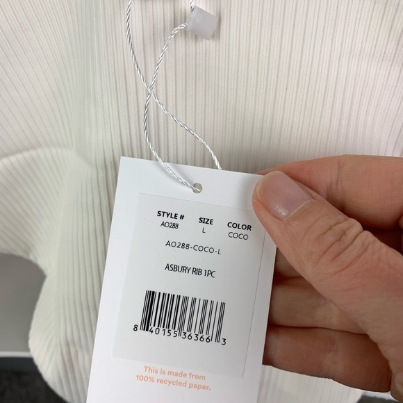 NWT Andie Swim Ivory Asbury Ribbed One Piece Swimsuit Large High Neck - Picture 6 of 6